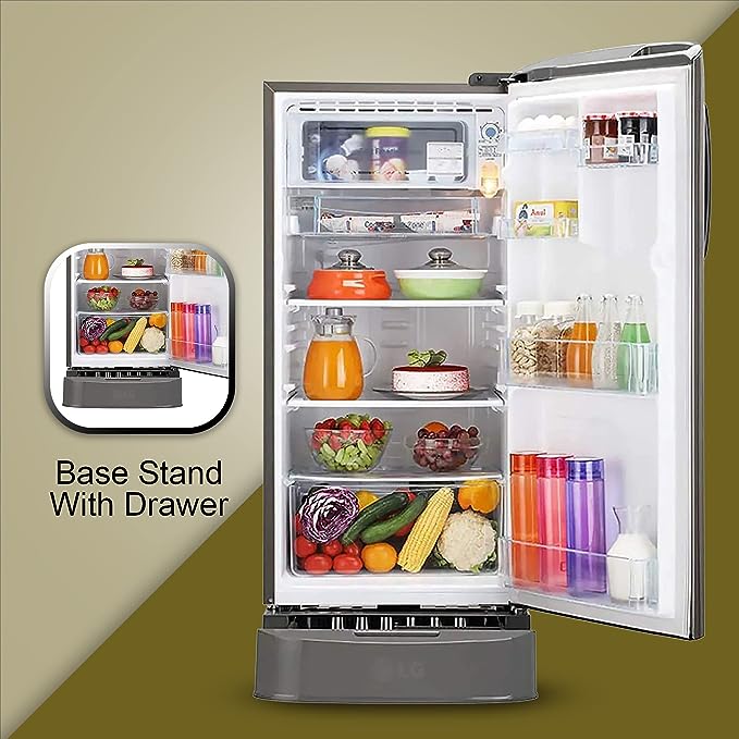 LG 185 L 5 Star Inverter Direct-Cool Single Door Refrigerator (GL-D201APZU, Shiny Steel, Base stand with drawer)(OPEN BOX) LG 185 L 5 Star Inverter Direct-Cool Single Door Refrigerator (GL-D201APZU, Shiny Steel, Base stand with drawer)(OPEN BOX)